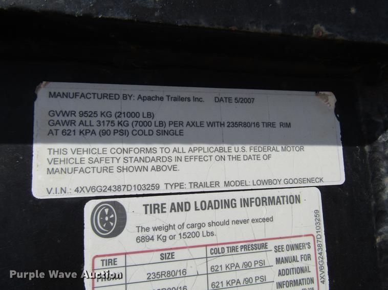 image for item DB6918 2007 Apache utility trailer