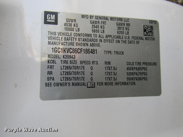 image for item DB6957 2012 Chevrolet Silverado 2500HD Crew Cab pickup truck