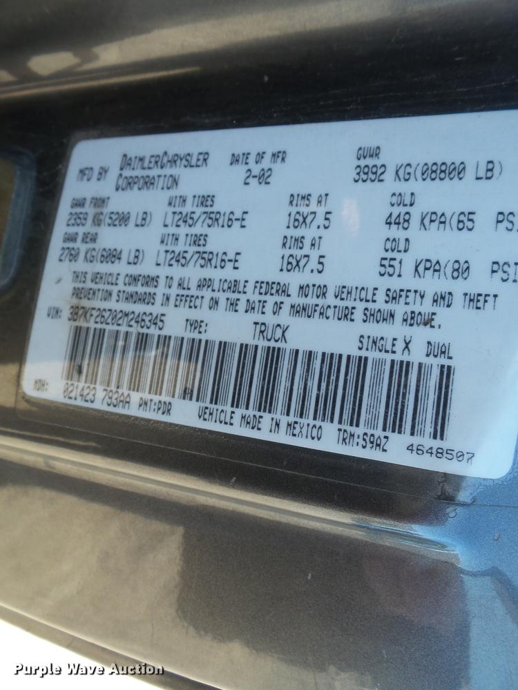 image for item DD2361 2002 Dodge Ram 2500 pickup truck