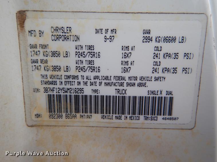 image for item DE5988 1998 Dodge Ram 1500 Club Cab pickup truck