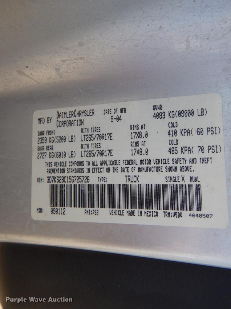 image for item DE5997 2005 Dodge Ram 2500 SLT Quad Cab pickup truck