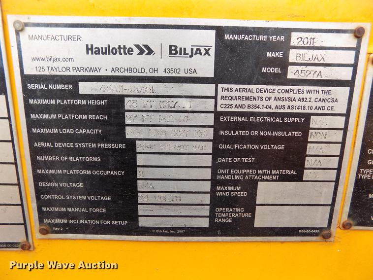 image for item DF2916 2011 Biljax 4527A boom lift