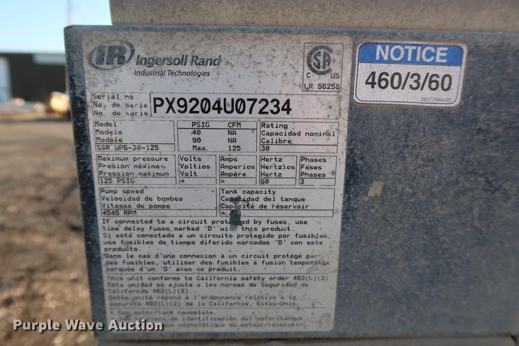 image for item DG3319 Ingersoll Rand SSR-UP6-30-125 rotary screw air compressor