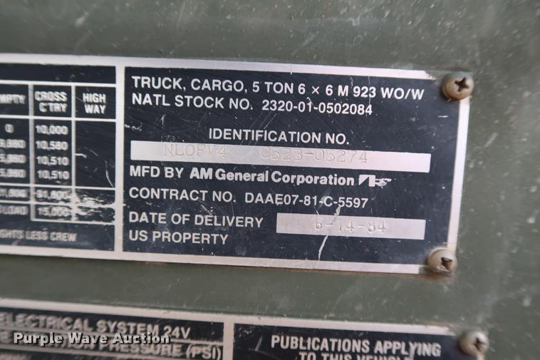 image for item DG3335 1985 Am General M923 flatbed truck