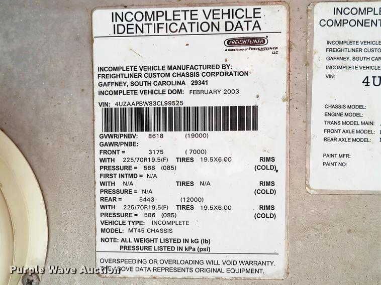 image for item DG3796 2003 Freightliner MT45 box truck