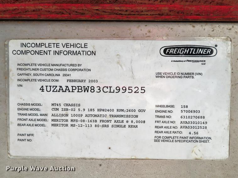 image for item DG3796 2003 Freightliner MT45 box truck