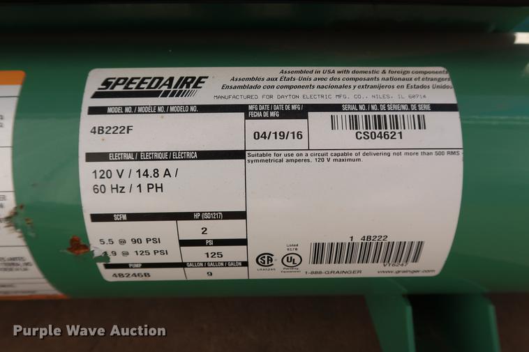 image for item FI9769 2016 Speedaire 4B222F air compressor