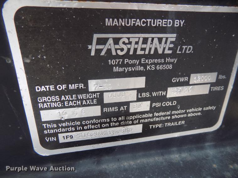 image for item DE7558 1999 Fastline utility trailer