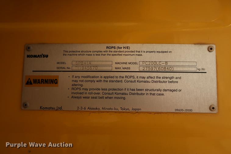 image for item DG3339 2012 Komatsu PC200LC-8 excavator