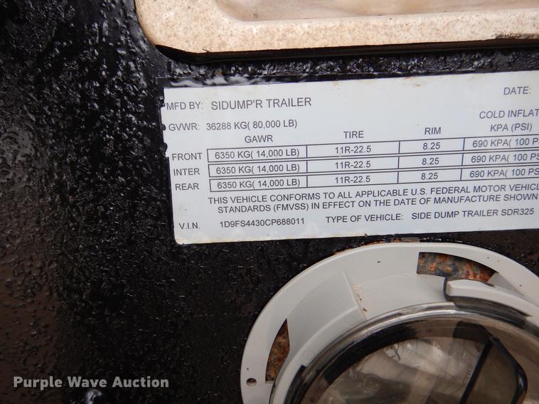 image for item DY9781 2012 Sidumpr side dump trailer