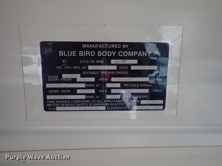 image for item DF8738 1996 Chevrolet B7 Bluebird school bus