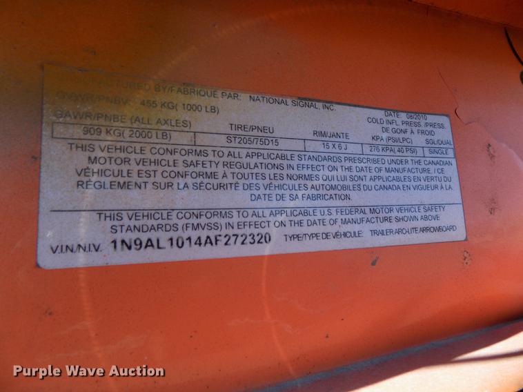 image for item DZ9635 2010 National Sign Arolite Curve 40 arrow board trailer