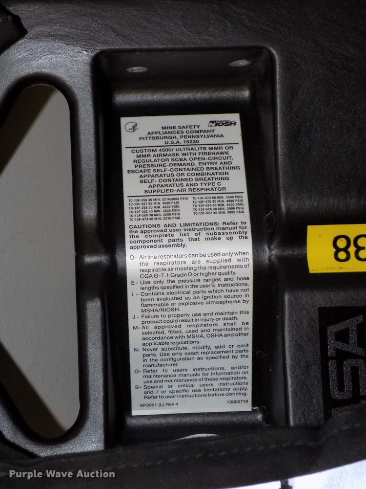 image for item G1617 (7) MSA Custom 4500 UltraLite MMR self-contained breathing apparatus