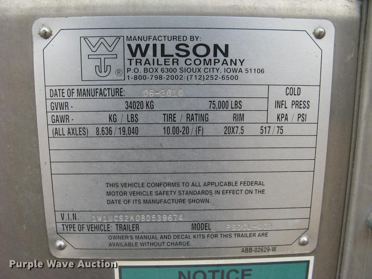 image for item DC1337 2011 Wilson Silver Star PSDCL-402 livestock trailer