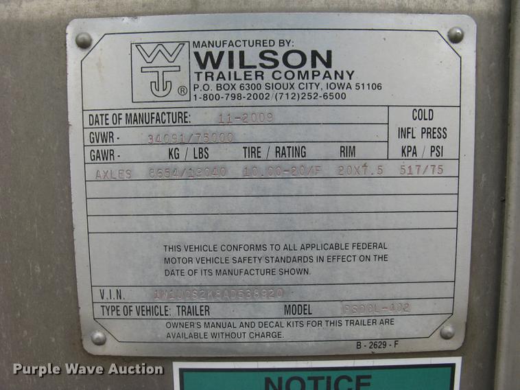 image for item DC1339 2010 Wilson Silver Star PSDCL-402 livestock trailer