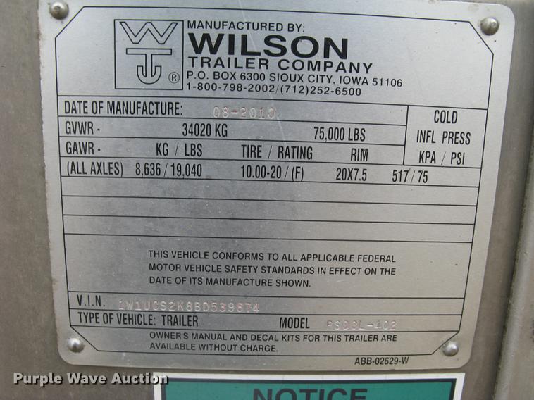 image for item DC1341 2011 Wilson Silver Star PSDCL-402 livestock trailer