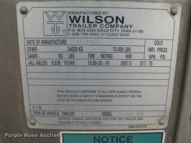 image for item DC1342 2011 Wilson Silver Star PSDCL-402 livestock trailer