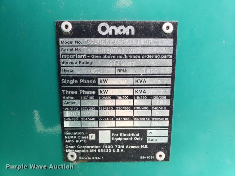 image for item DD3958 Onan 30.0EK-15R/10100R generator