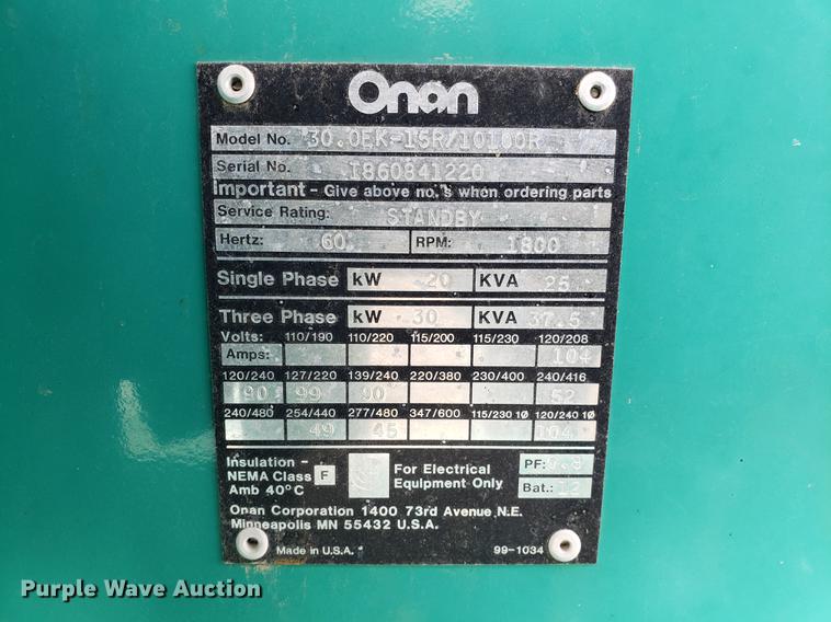 image for item DD3958 Onan 30.0EK-15R/10100R generator