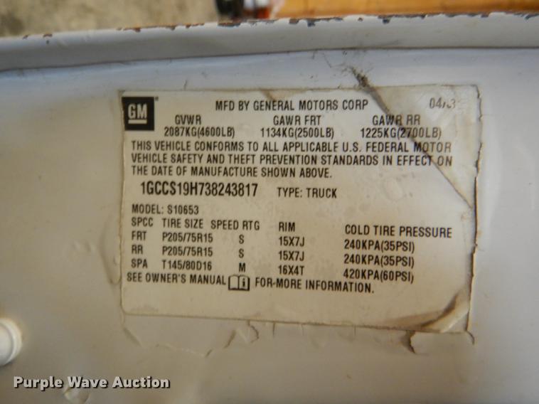 image for item DE0090 2003 Chevrolet S10 Ext. Cab pickup truck