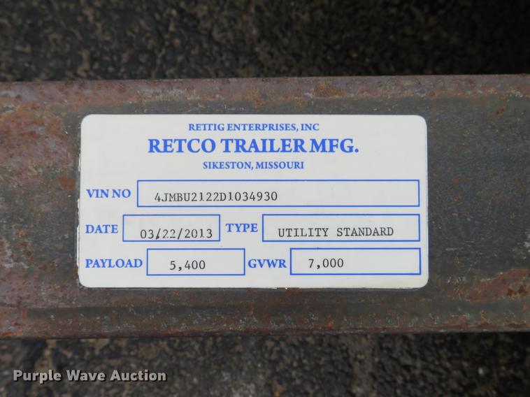 image for item EV9572 2013 Retco utility trailer