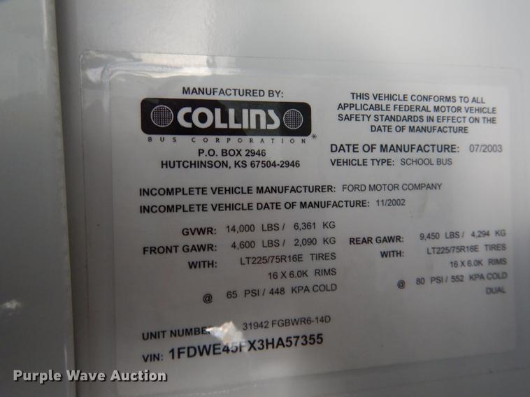 image for item FA9267 2003 Ford E450 school bus