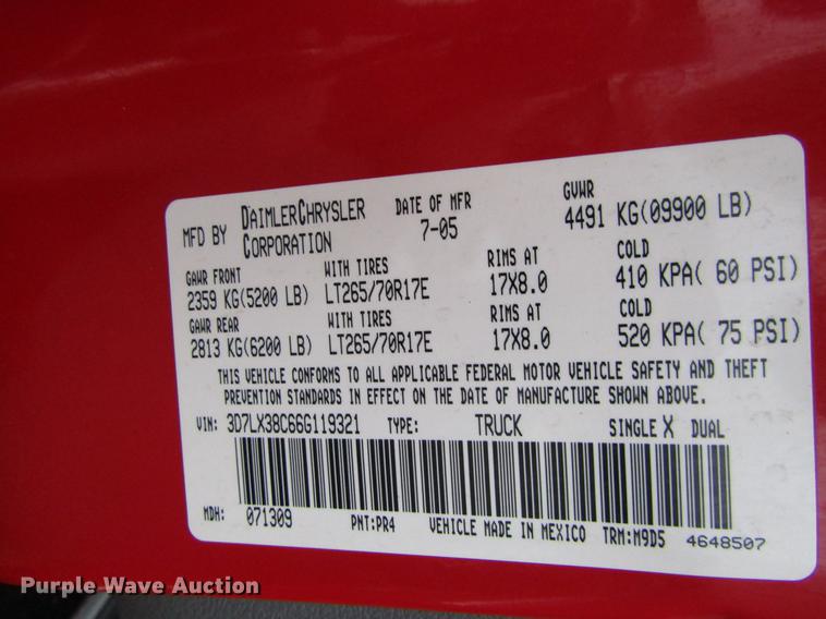 image for item FJ9619 2006 Dodge Ram 3500 Quad Cab pickup truck