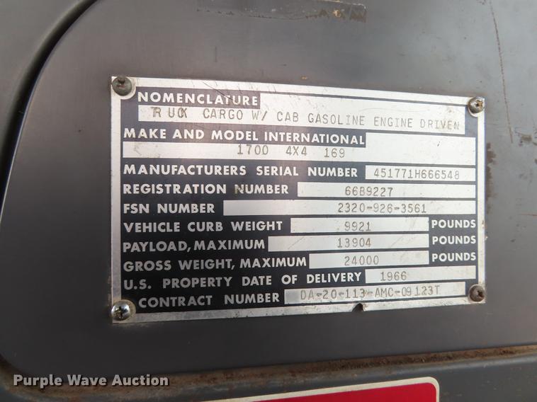 image for item L1496 1966 International 1700 truck cab and chassis