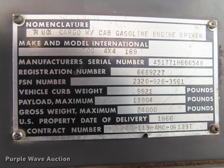 image for item L1496 1966 International 1700 truck cab and chassis