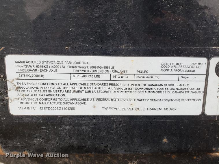 image for item AV9309 2016 Load Trail tilt deck utility trailer