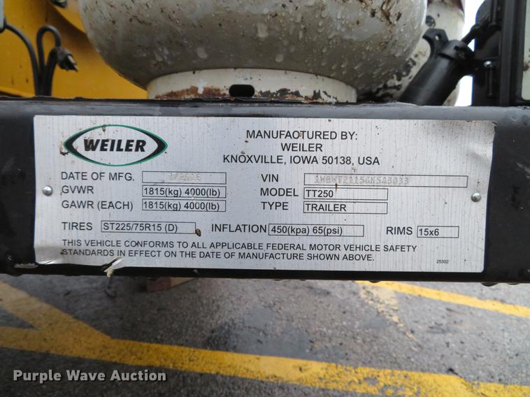 image for item DG3840 2016 Weiler TT250 asphalt tack distributor trailer