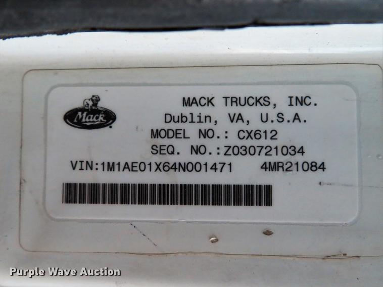 image for item DG3849 2004 Mack CX612 dump truck