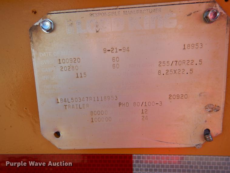 image for item FA9259 1994 Load King PHD 80/100-3 low boy equipment trailer
