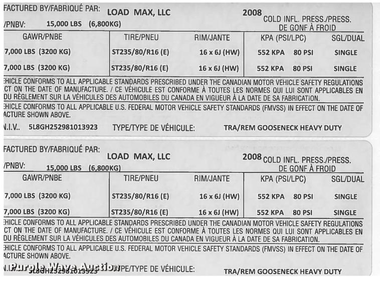 image for item FH9642 2008 Load Max equipment trailer
