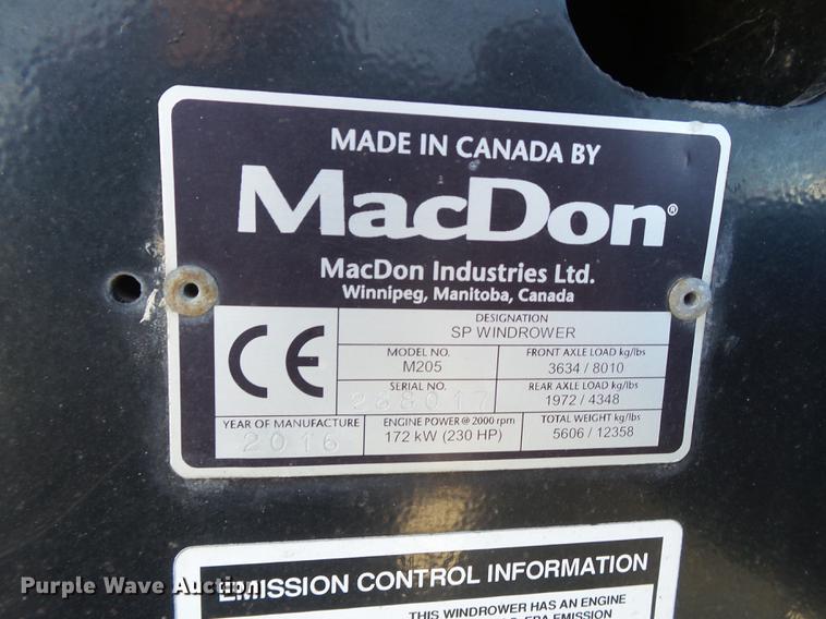 image for item FF9765 2016 MacDon M205 windrower