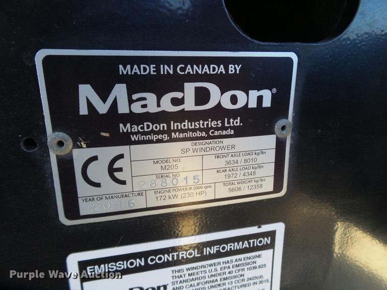 image for item FF9766 2016 MacDon M205 windrower