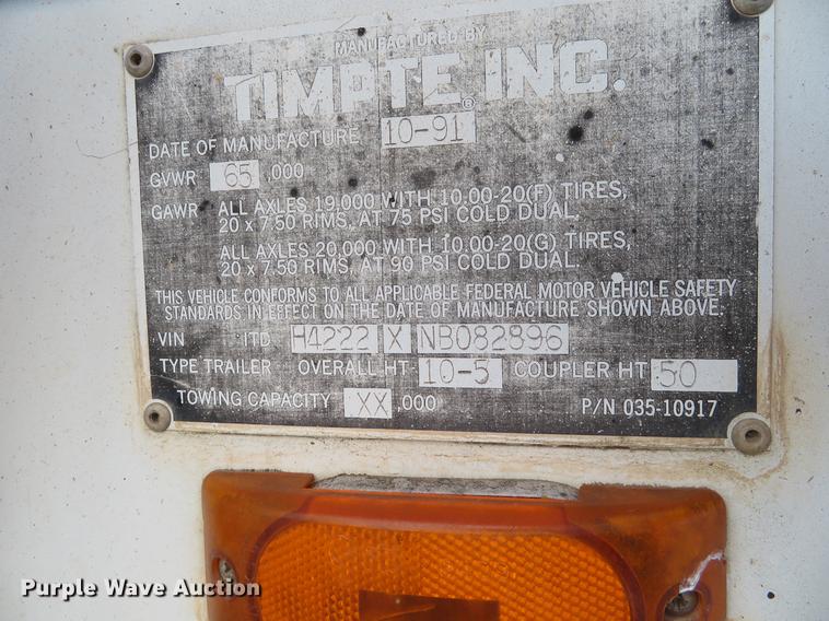 image for item DE8817 1992 Timpte Super Hopper double hopper bottom grain trailer