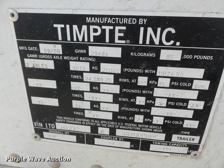 image for item CD9576 2009 Timpte Super Hopper double hopper bottom grain trailer