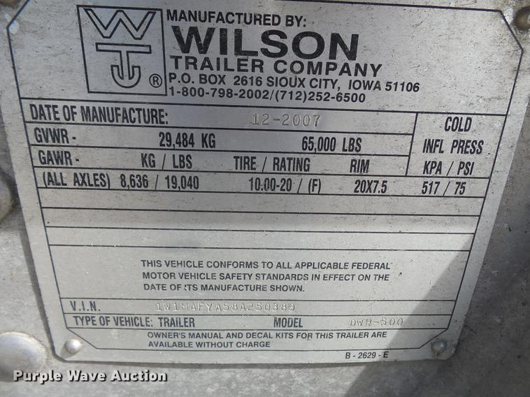 image for item CD9578 2008 Wilson DWH500 double hopper bottom grain trailer
