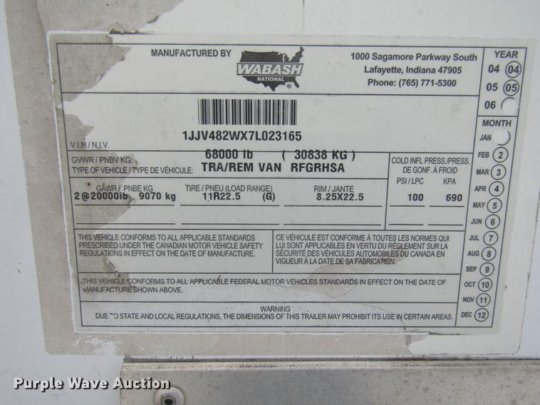 image for item DE5975 2007 Wabash dry van trailer