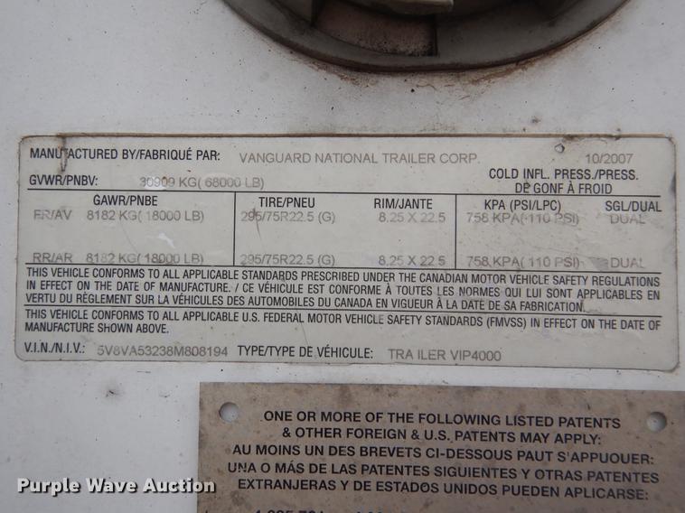 image for item DE8535 2008 Vanguard VIP4000 dry van trailer