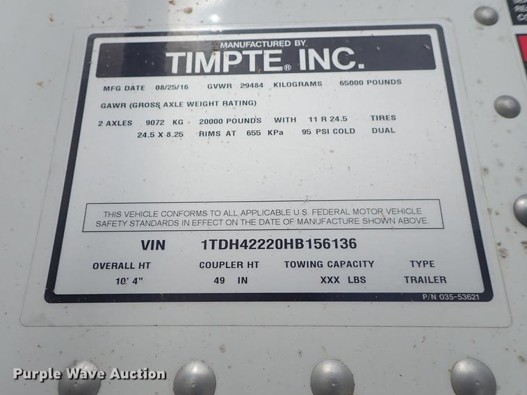 image for item DF8752 2017 Timpte Super Hopper double hopper bottom grain trailer