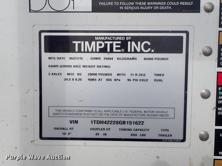 image for item DF8753 2016 Timpte Super Hopper double hopper bottom grain trailer