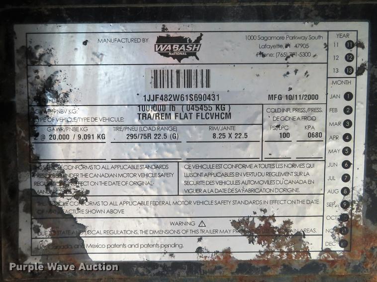 image for item DG3863 2001 Wabash FLCVHCM flatbed trailer