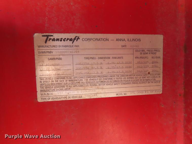 image for item DN9115 2002 Transcraft DTL3000 drop deck trailer
