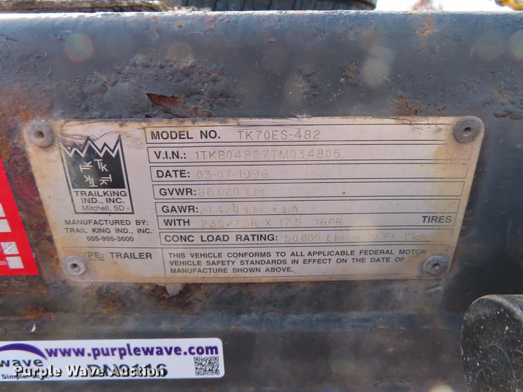 image for item DN9116 1996 Trail King TK70ES-482 extendable drop deck trailer