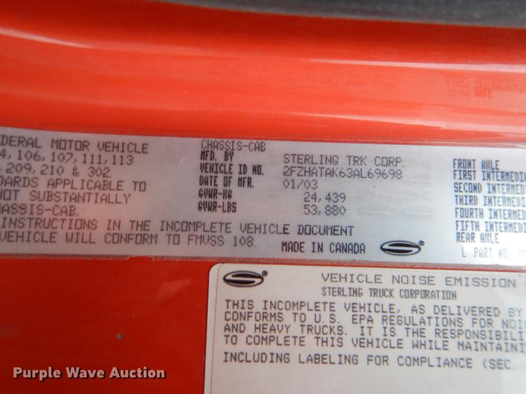 image for item DE0106 2003 Sterling LT7500 dump truck