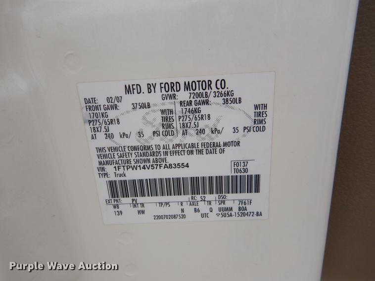 image for item DE3857 2007 Ford F150 Crew Cab pickup truck