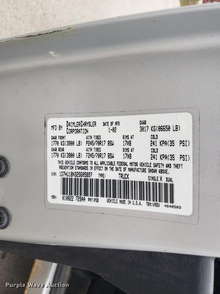 image for item EN9793 2002 Dodge Ram 1500 Quad Cab pickup truck