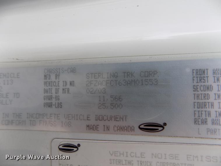 image for item FH9166 2003 Sterling Acterra service truck with crane